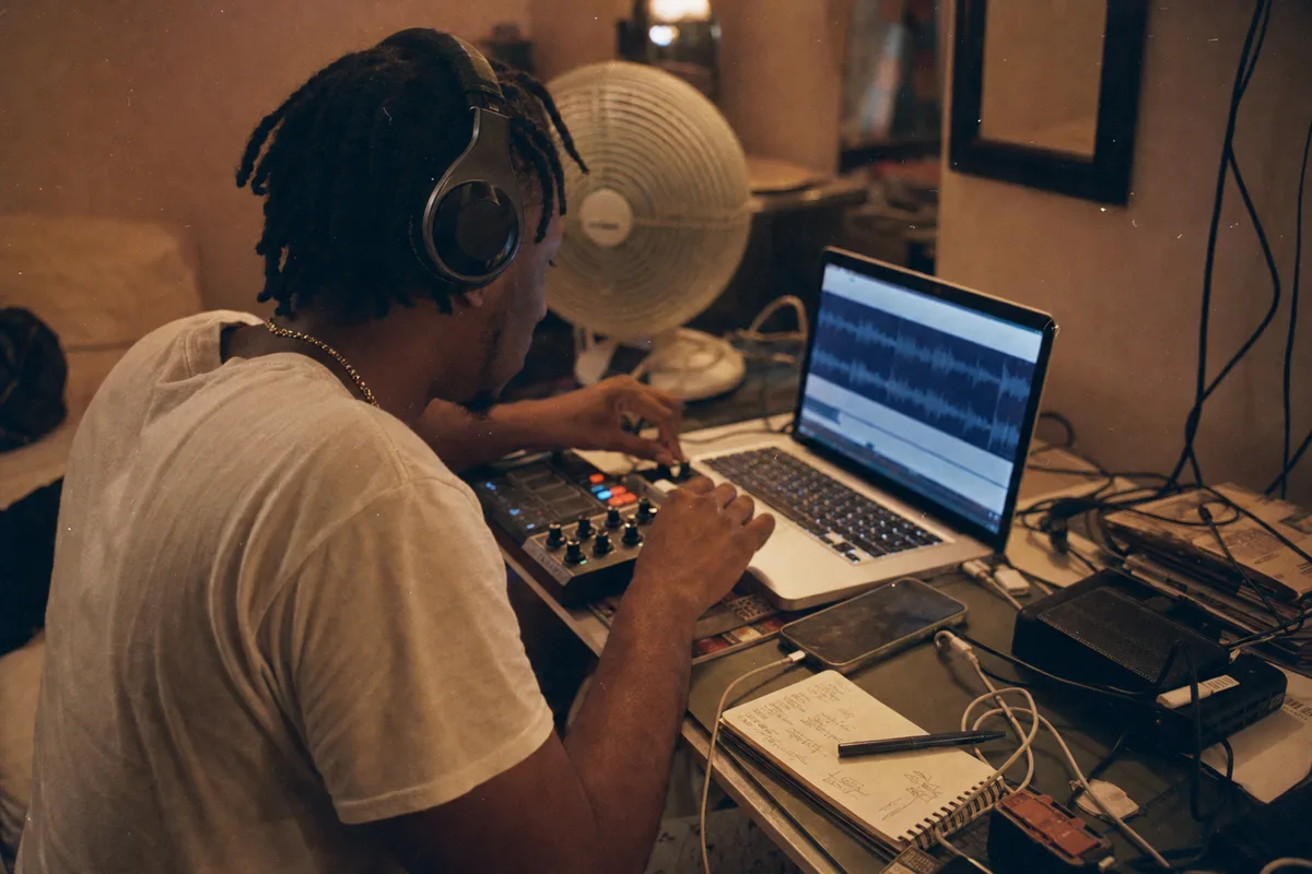 Music interface and DJ session evoking warm up, live and edit traces before Bouyon Warm Up becomes more stable